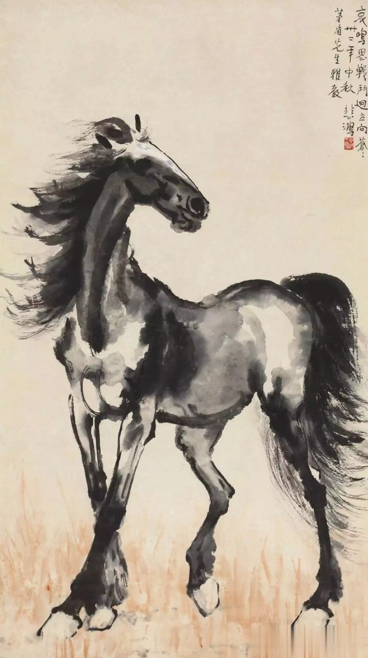 徐悲鸿画马的技法与精神_徐悲鸿马的艺术特点_徐悲鸿画的马