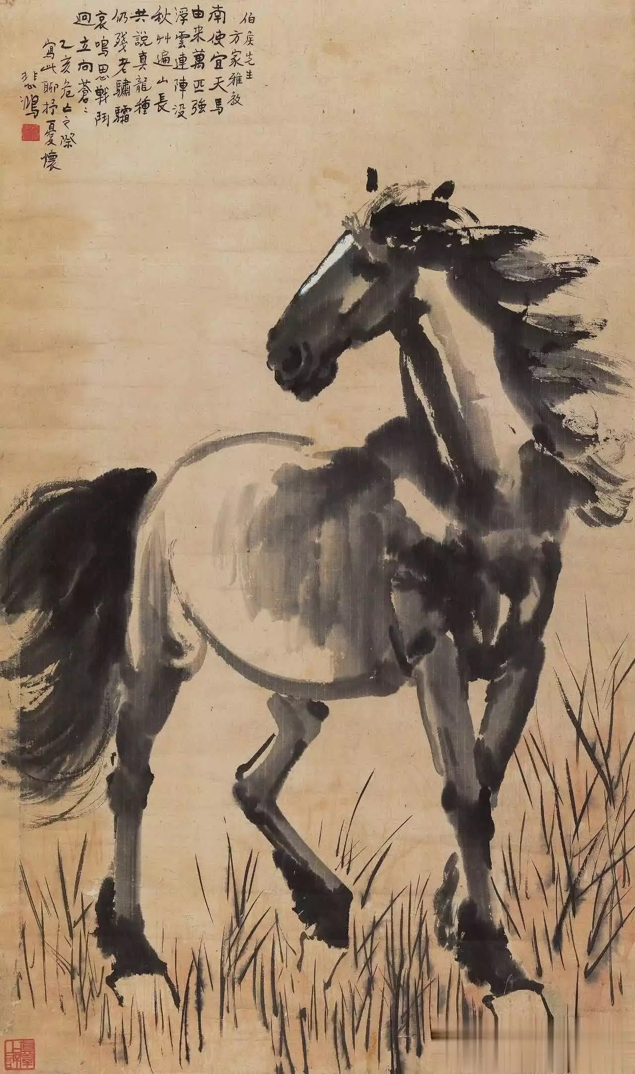 徐悲鸿马的艺术特点_徐悲鸿画马的技法与精神_徐悲鸿画的马