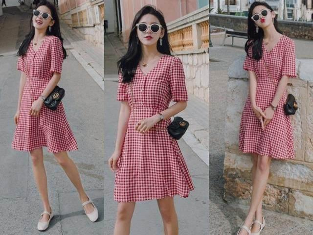 时尚长款连衣裙_搭配格子连衣裙的奶奶鞋_奶奶鞋搭配中长款连衣裙