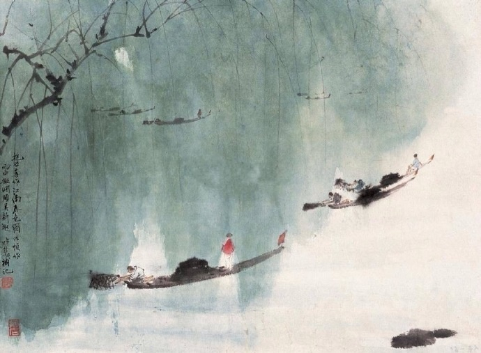 傅抱石山水画_傅抱石翠柳赏析_傅抱石书法