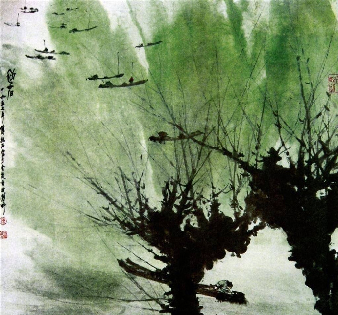 傅抱石山水画_傅抱石书法_傅抱石翠柳赏析