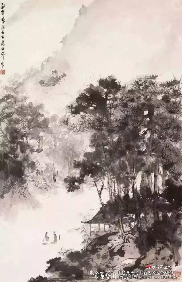 傅抱石绘画作品欣赏 傅抱石 长生 瑞麟 抱石斋主人 《观瀑图》 《待细把江山图画》 《屈原》 《江山如此多娇》 新金陵画派 第23张