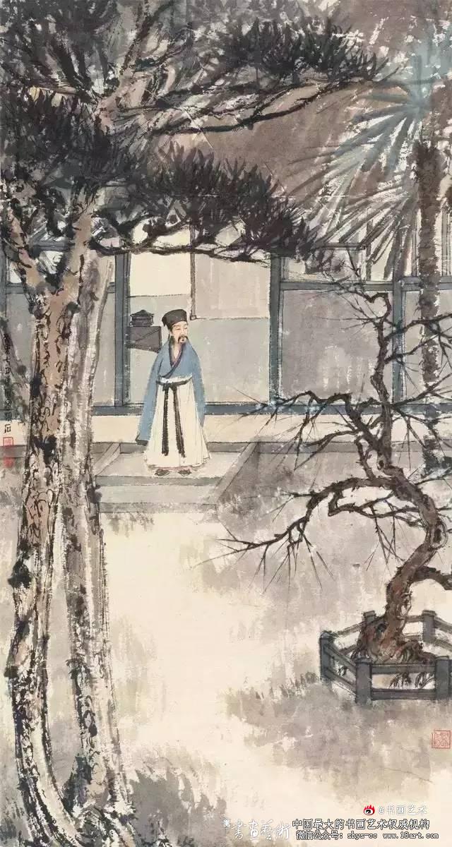 傅抱石绘画作品欣赏 傅抱石 长生 瑞麟 抱石斋主人 《观瀑图》 《待细把江山图画》 《屈原》 《江山如此多娇》 新金陵画派 第4张