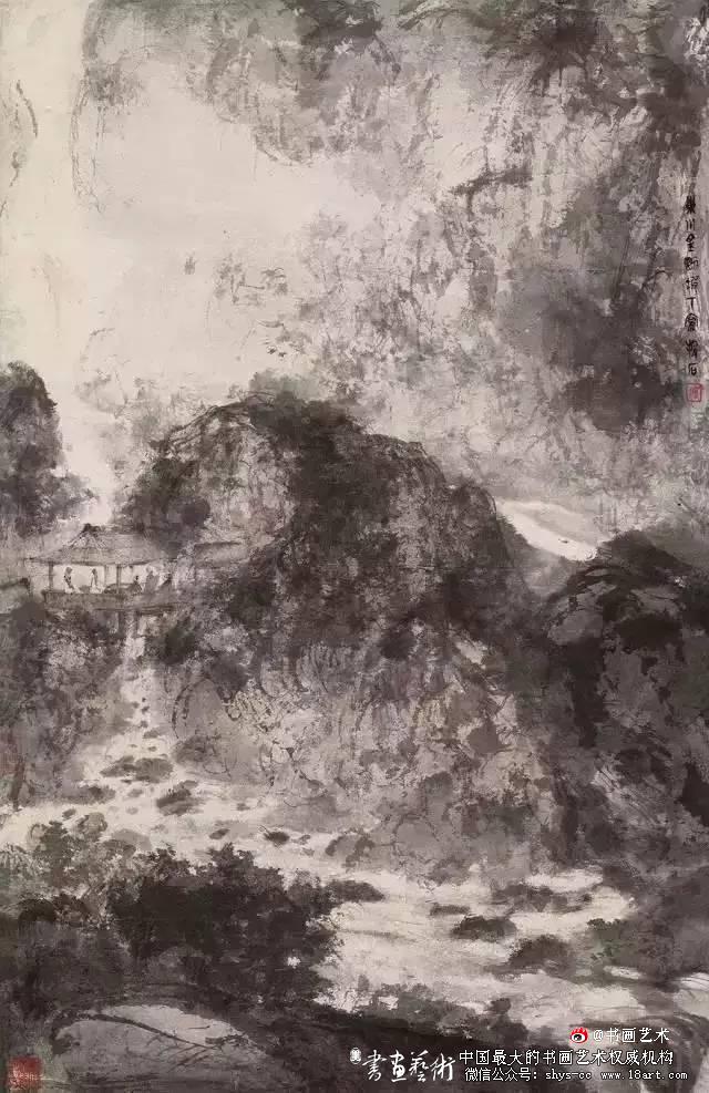 傅抱石绘画作品欣赏 傅抱石 长生 瑞麟 抱石斋主人 《观瀑图》 《待细把江山图画》 《屈原》 《江山如此多娇》 新金陵画派 第5张