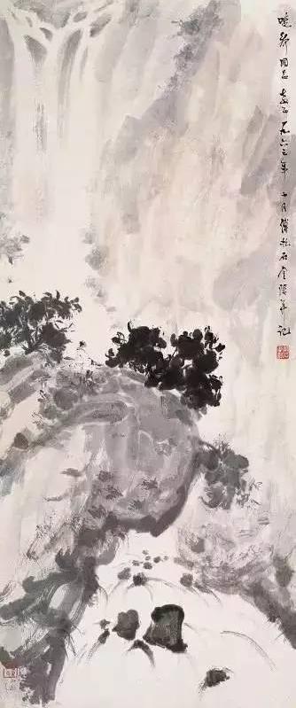 傅抱石绘画作品欣赏 傅抱石 长生 瑞麟 抱石斋主人 《观瀑图》 《待细把江山图画》 《屈原》 《江山如此多娇》 新金陵画派 第6张