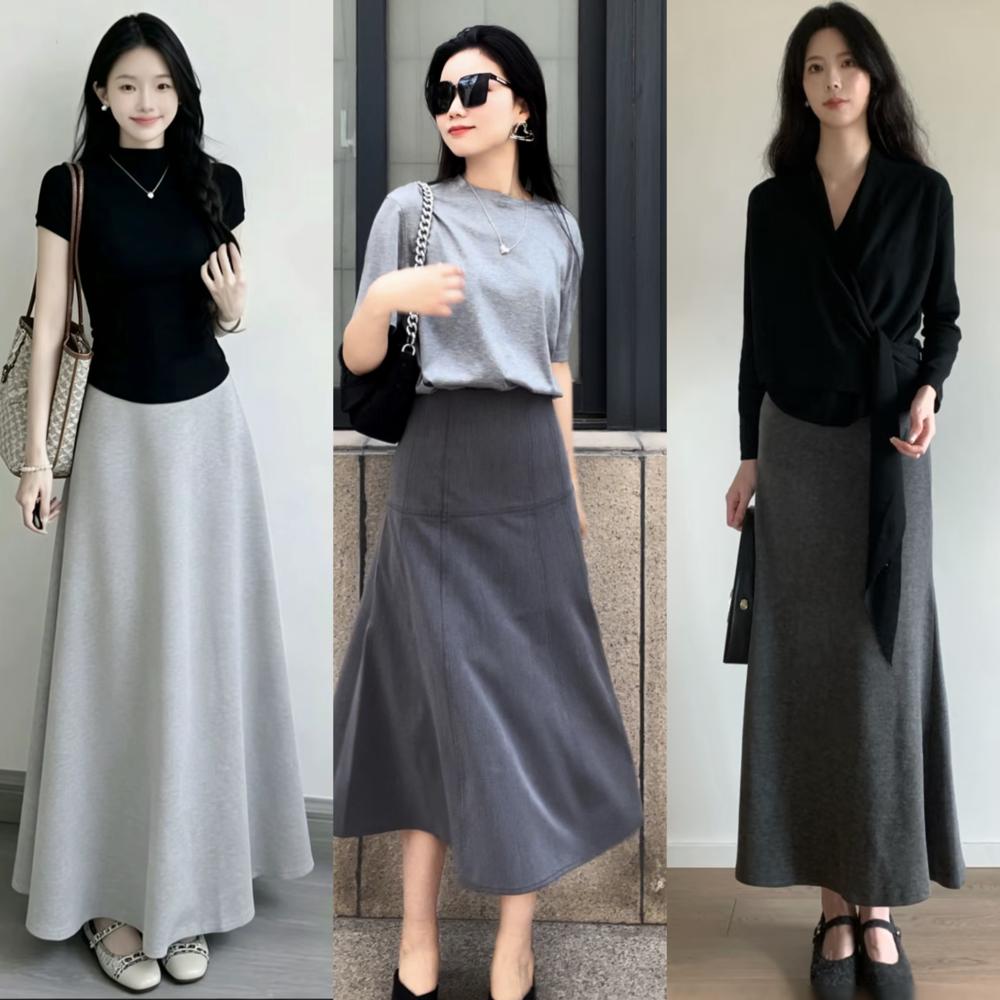 灰色半裙穿搭技巧_灰色半裙搭配_灰色连衣裙搭配