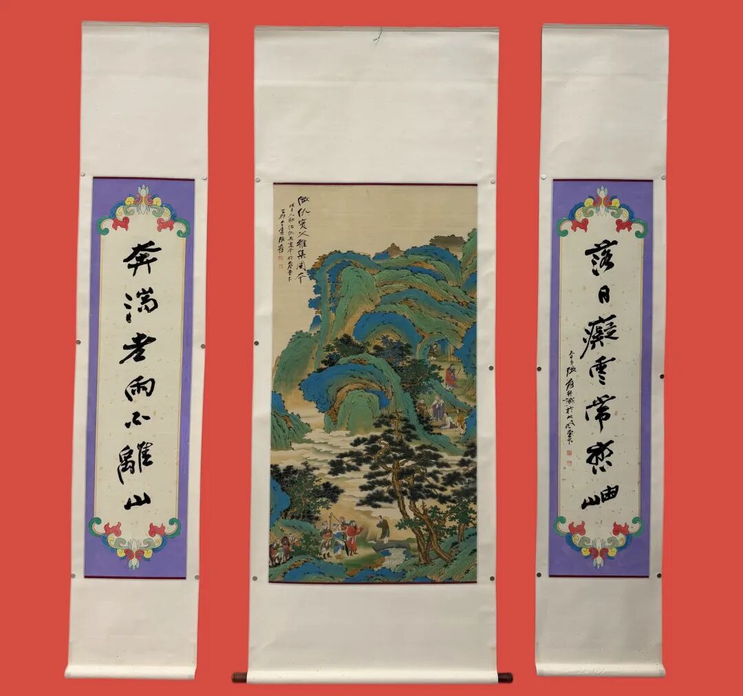 青绿山水绘画技法_张大千青绿山水中堂_张大千字画图片