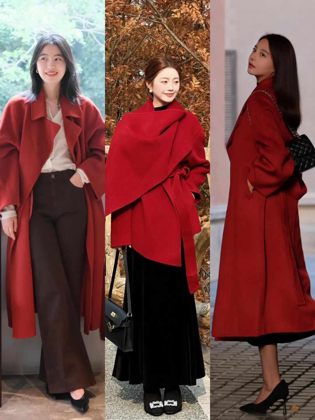 春季大衣穿搭_冬季红色大衣搭配图片_阔腿裤搭配大衣