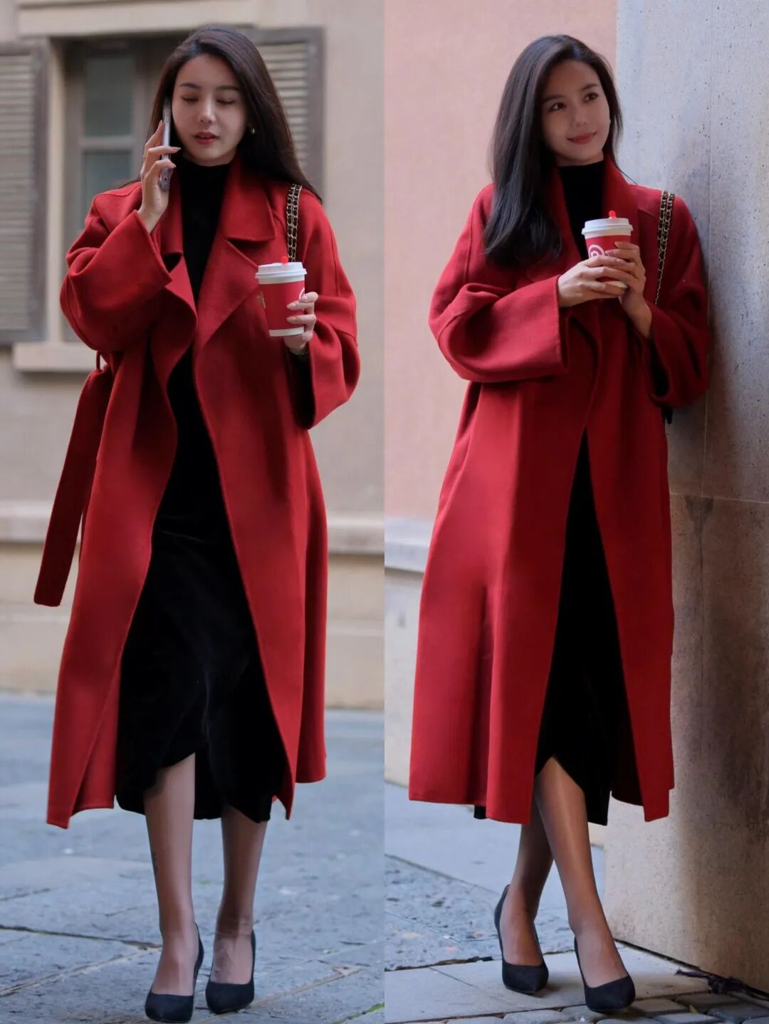 春季大衣穿搭_阔腿裤搭配大衣_冬季红色大衣搭配图片