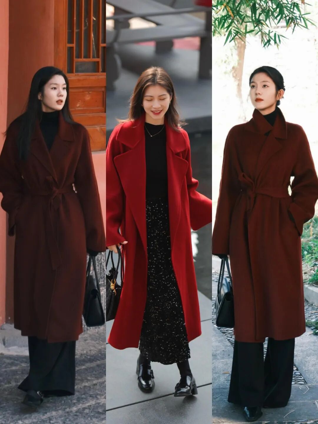 阔腿裤搭配大衣_春季大衣穿搭_冬季红色大衣搭配图片